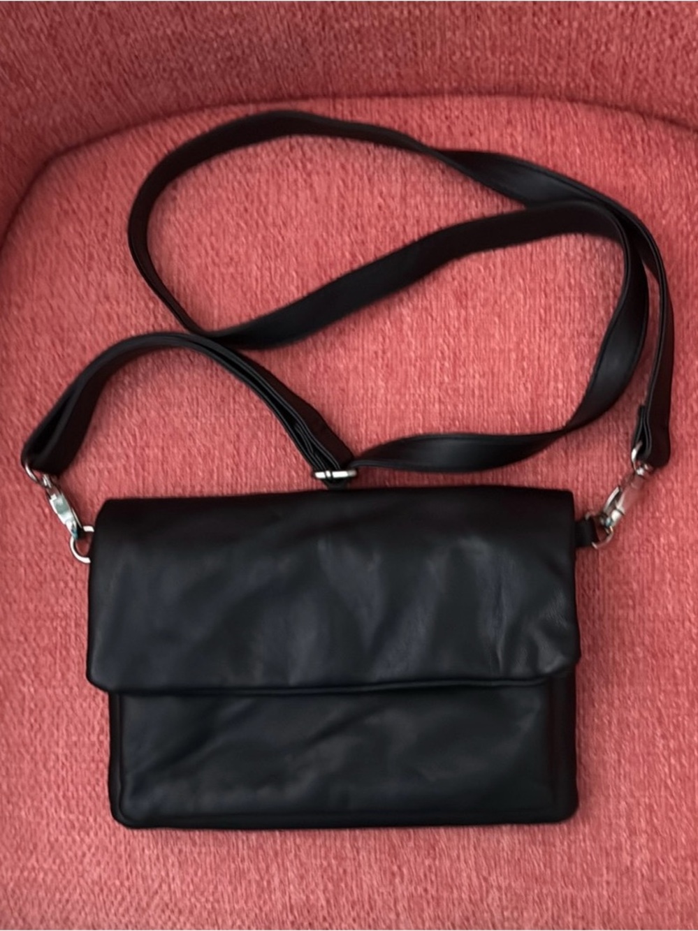 Wilsons Leather Black Fold-Over Crossbody Bag
